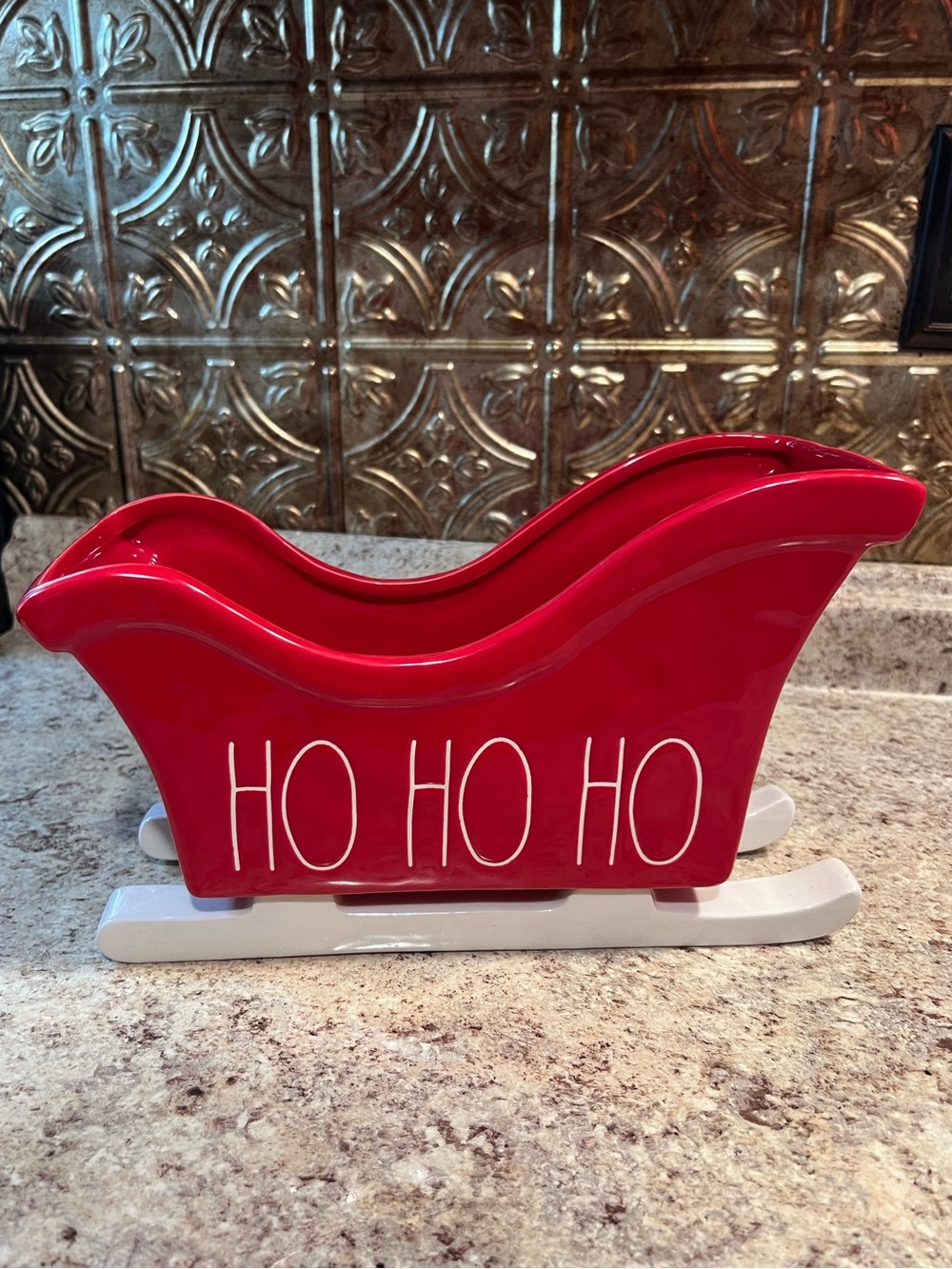 RAE DUNN Ceramic Sleigh Ho Ho Ho EUC